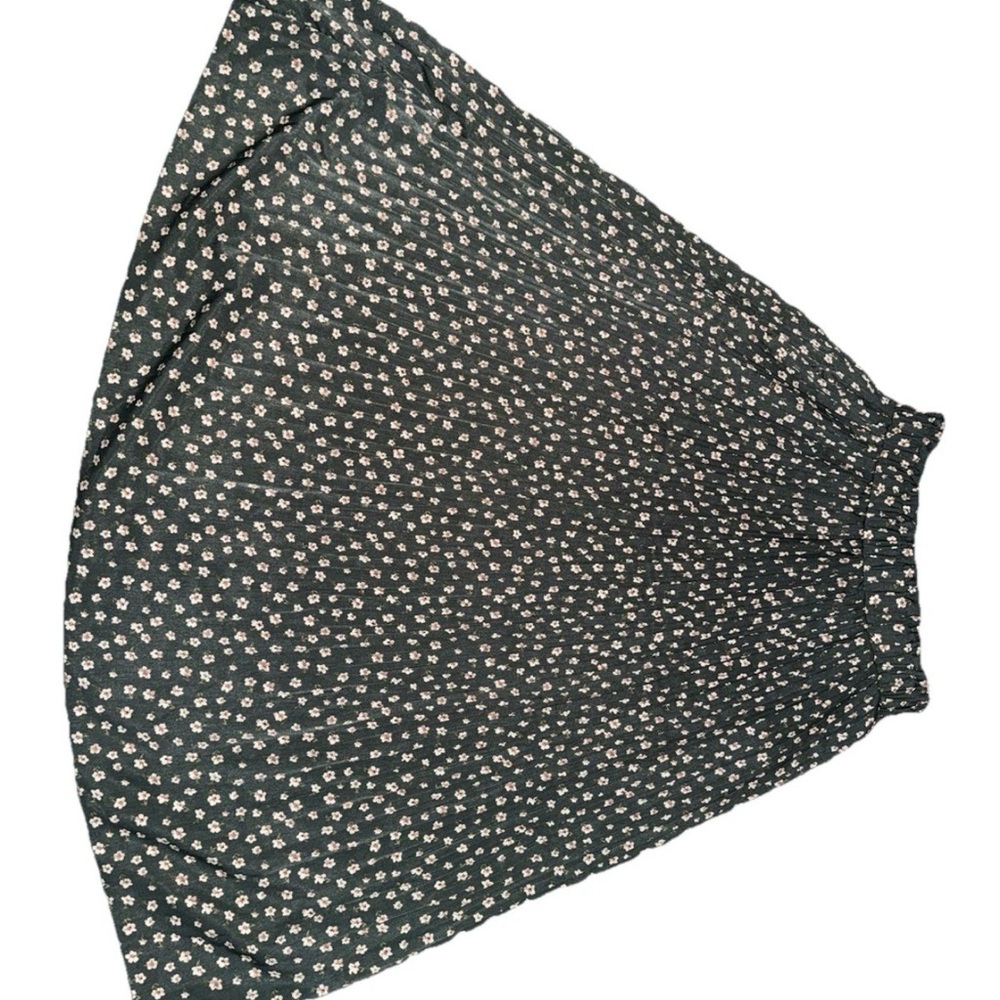 Exlura Pleated Swing Midi High Waist Floral Green Skirt Size S